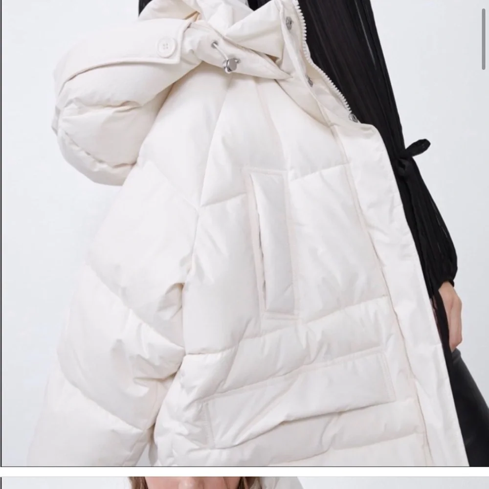Zara oversized hooded ecru cream neutral puffer jacket Parka pocket size XS NWT - Picture 7 of 16